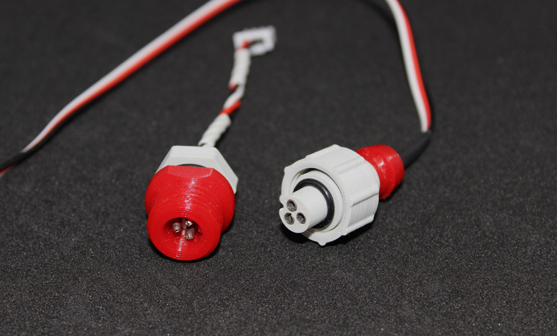 3D-printed male and female waterproof circular connectors with wiring