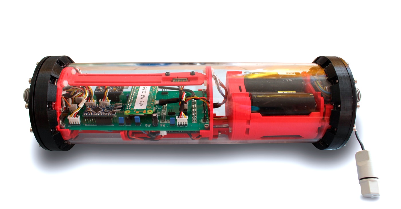 Clear dry compartment tube housing Vector Dolphin electronics and batteries